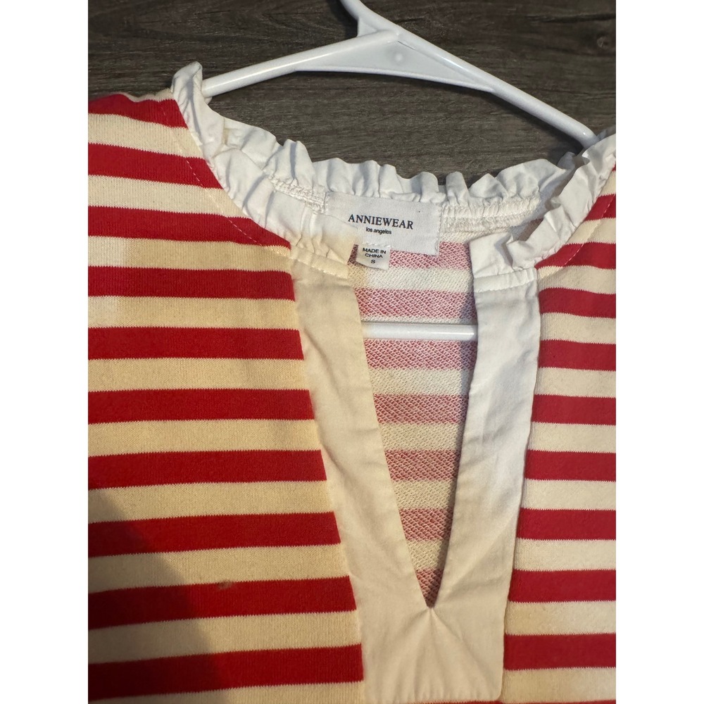 Anniewear‎ Red Striped Dress Ruffle Sleeves Tiered Casual Mini Dress S - Picture 4 of 8